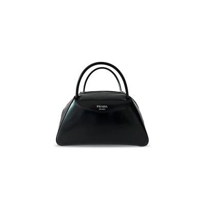 PRADA TOP HANDLE BAG IN BRUSHED LEATHER IN BLACK 1BA365 (31*16*13.5cm)  PRADA TOP HANDLE BAG IN BRUSHED LEATHER IN BLACK 1BA365 (31*16*13.5cm)